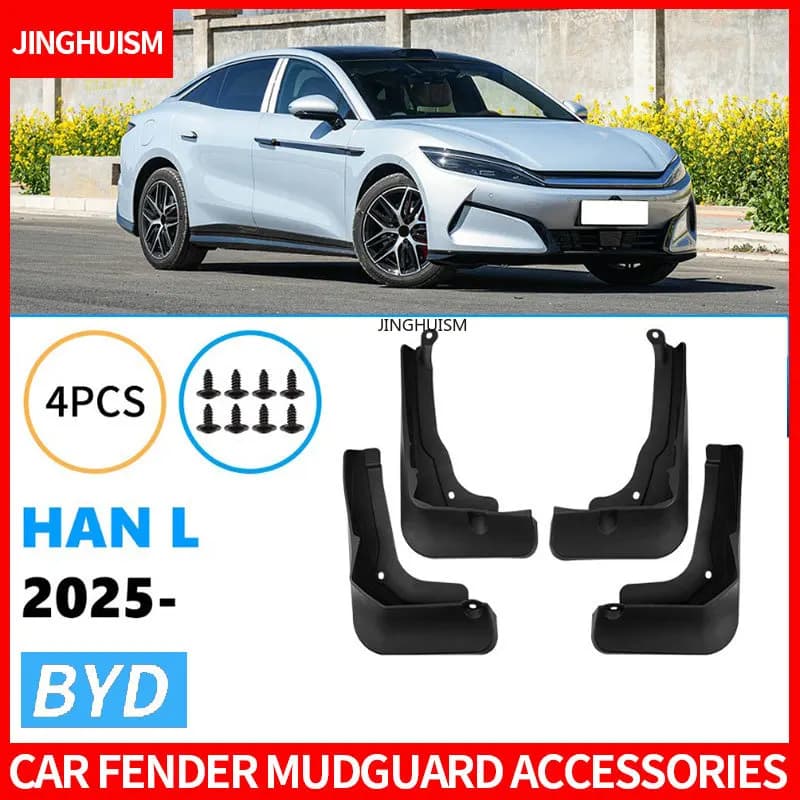 Car Tire Mud Flaps for BYD Han L 2025 Auto Parts Truck Exterior Upgrade Black ABS Polymer Splash Guards Mudguards