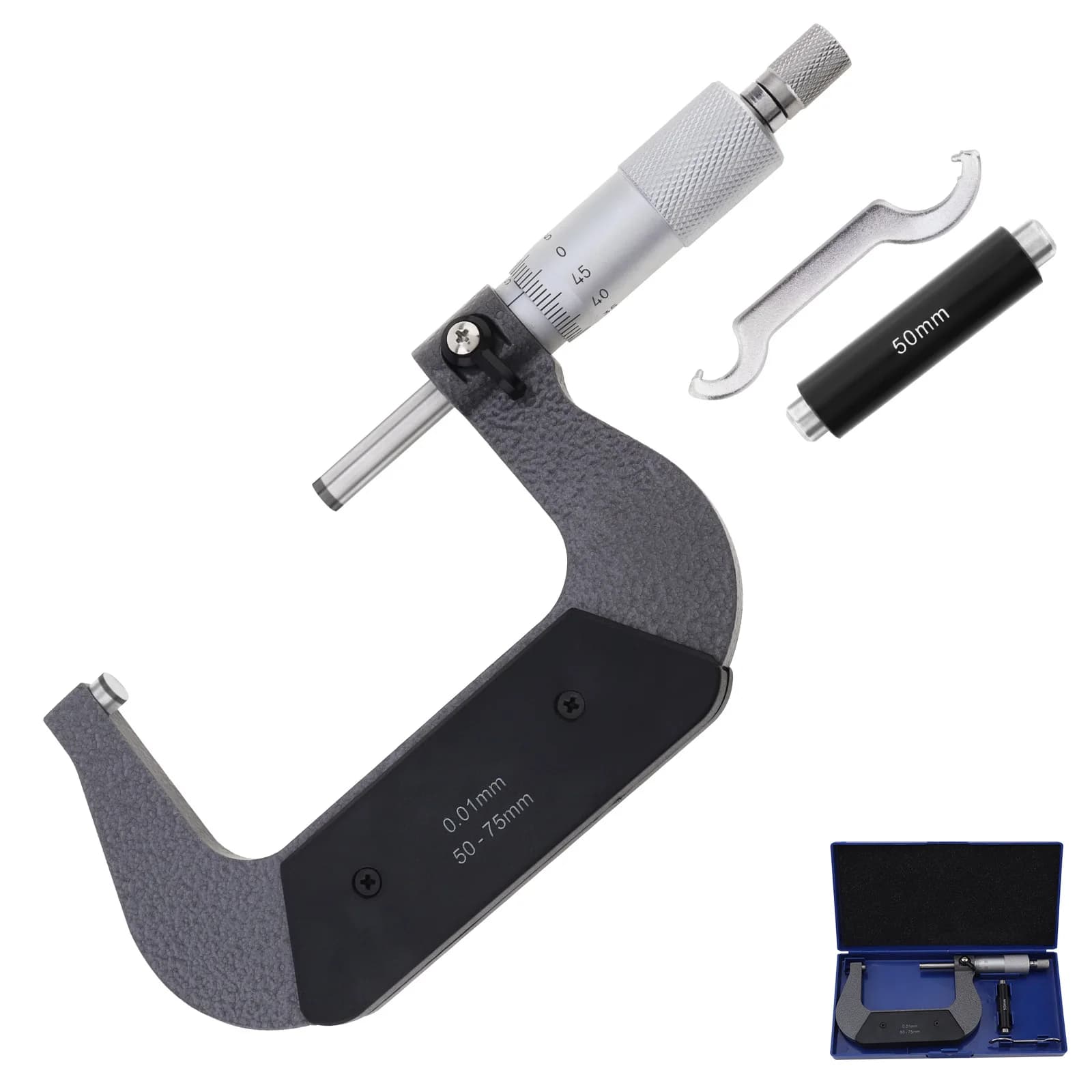 50-75mm 0.01mm Outside Micrometers Industrial Grade Mechanical Metric Caliper Micro Meter Carbide Tipped Measuring Gauging Tool