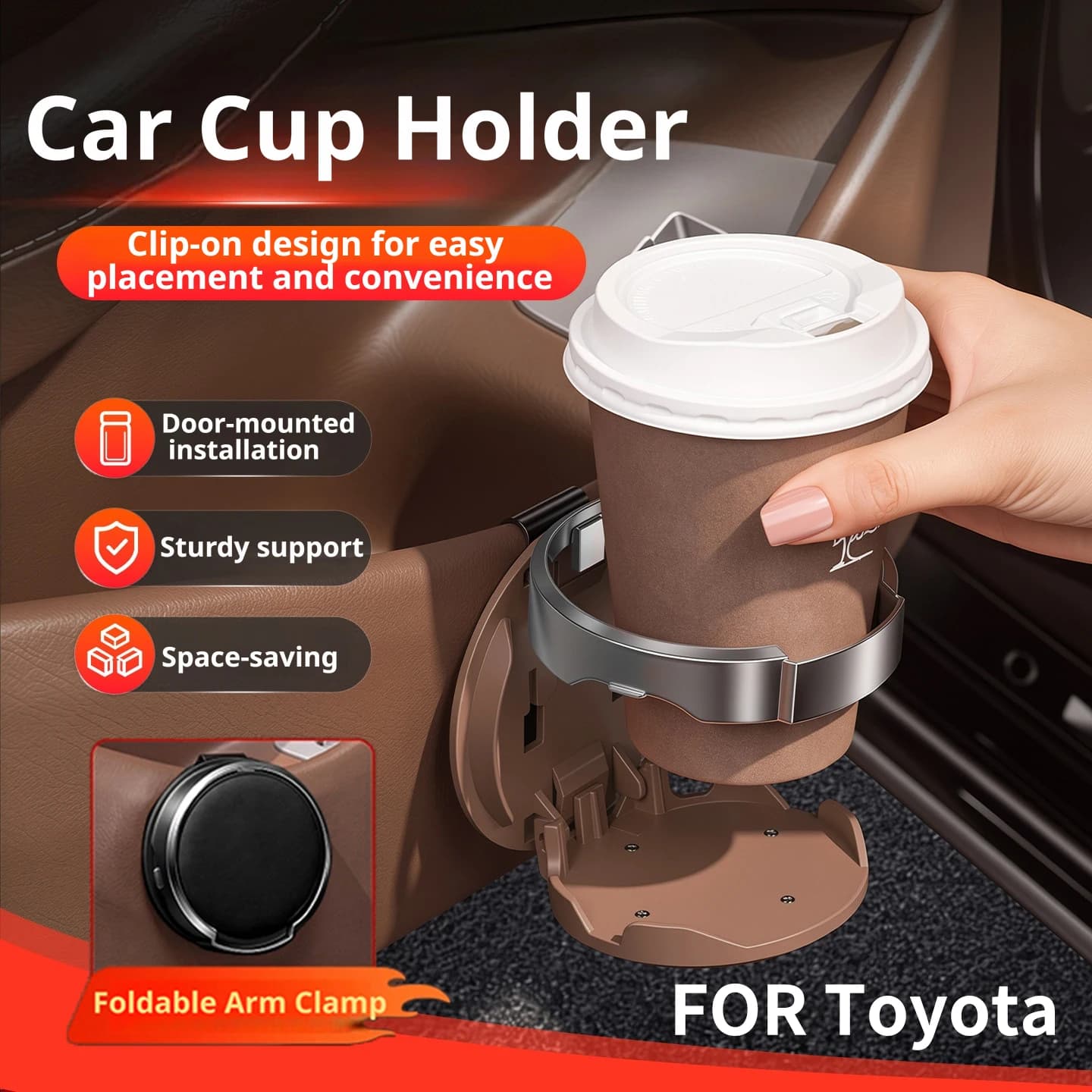 Car cup holder, suitable for Toyota RAV4, installs on the car door without any damage, fits drinks, coffee, and thermos bottles