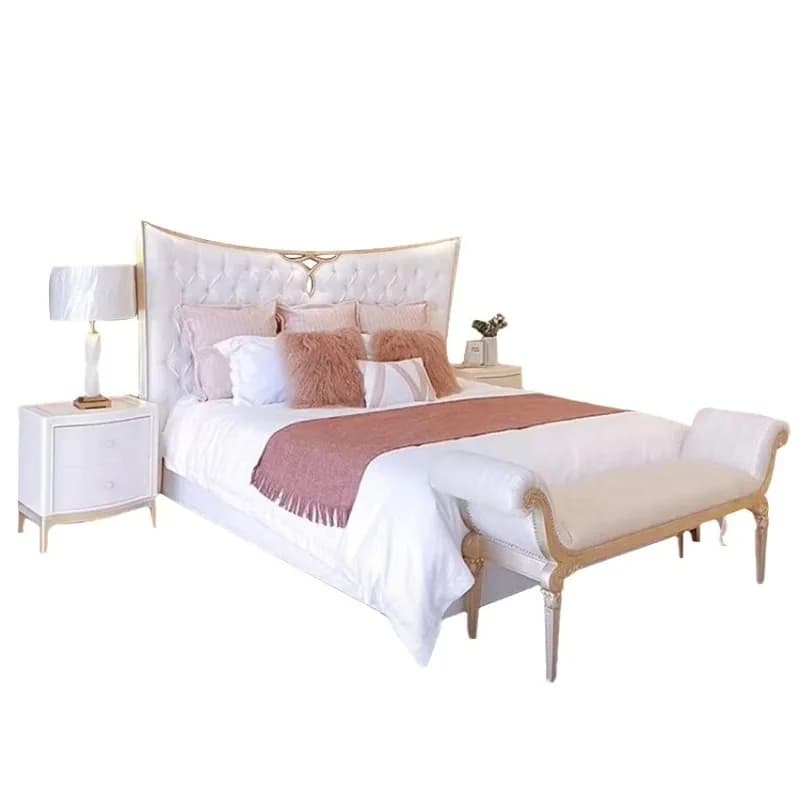 luxury fabric bed European master bedroom wedding  1.8 solid wood double simple French princess bed butterfly