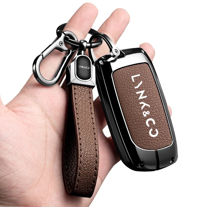 Car Alloy Leather Key Case Cover Fob Shell For Lynk&Co Z20 Z10 Lynk&Co 02 01Smart Remote Protector Keychain Auto Accessories