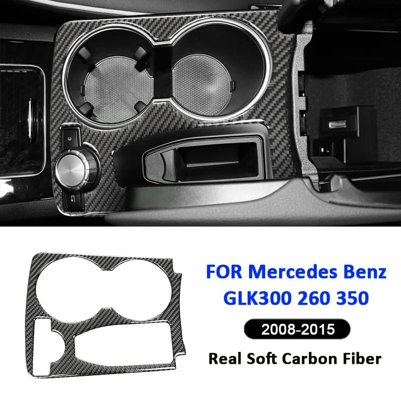 Carbon Fiber Car Center Water Cup Holder Panel Trim Frame Decoration Sticker For Mercedes Benz GLK300 260 350 2008-2015