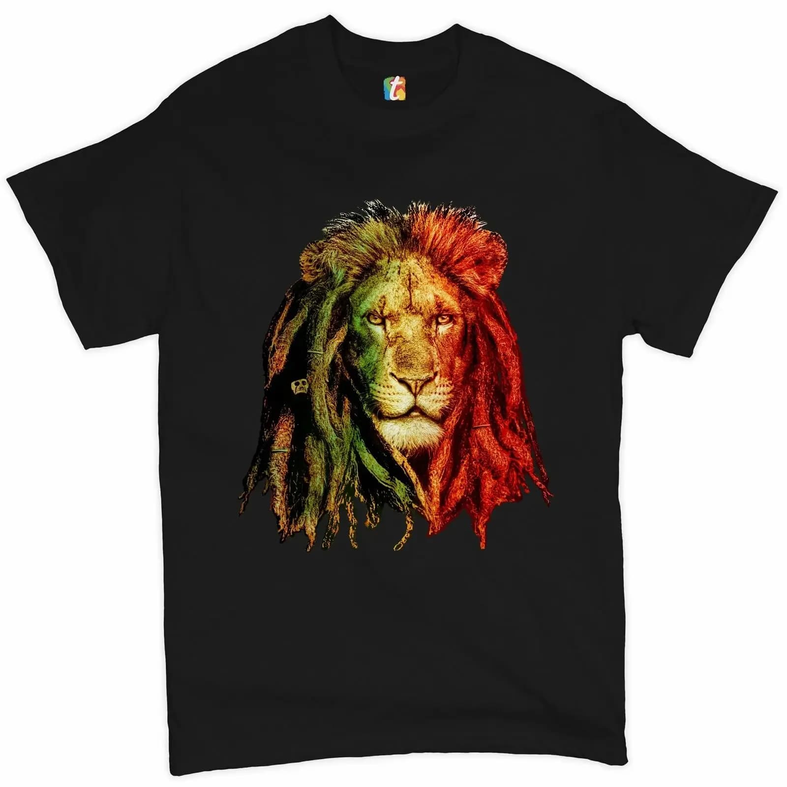 Royal Lion with Dreadlocks printed Jamaican Reggae Music Lovers T-Shirt New 100% Cotton Short Sleeve O-Neck Casual Mens T-shirt