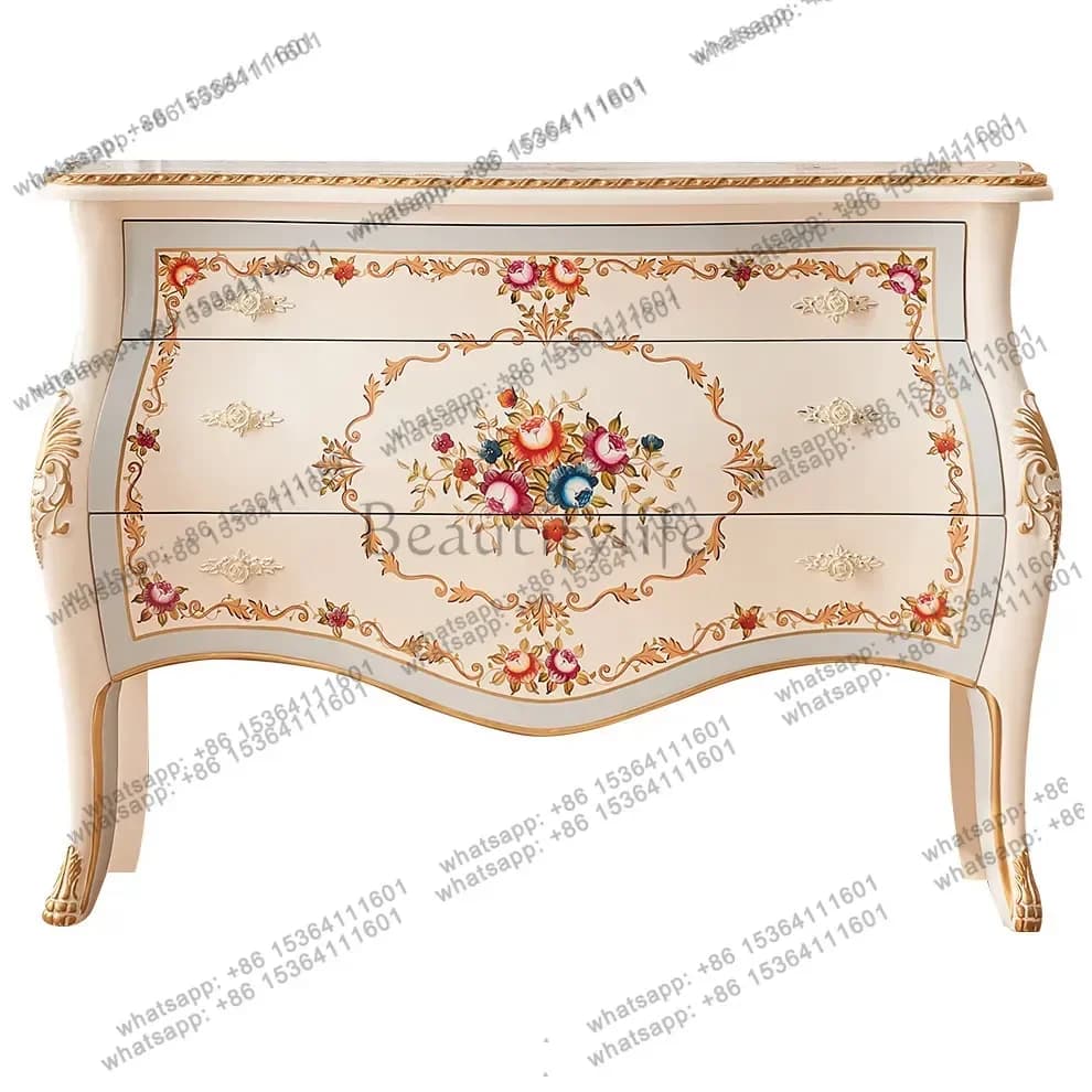 12Bedroom European French cream style solid wood storage bed chest cabinet living room entrance cabinet
