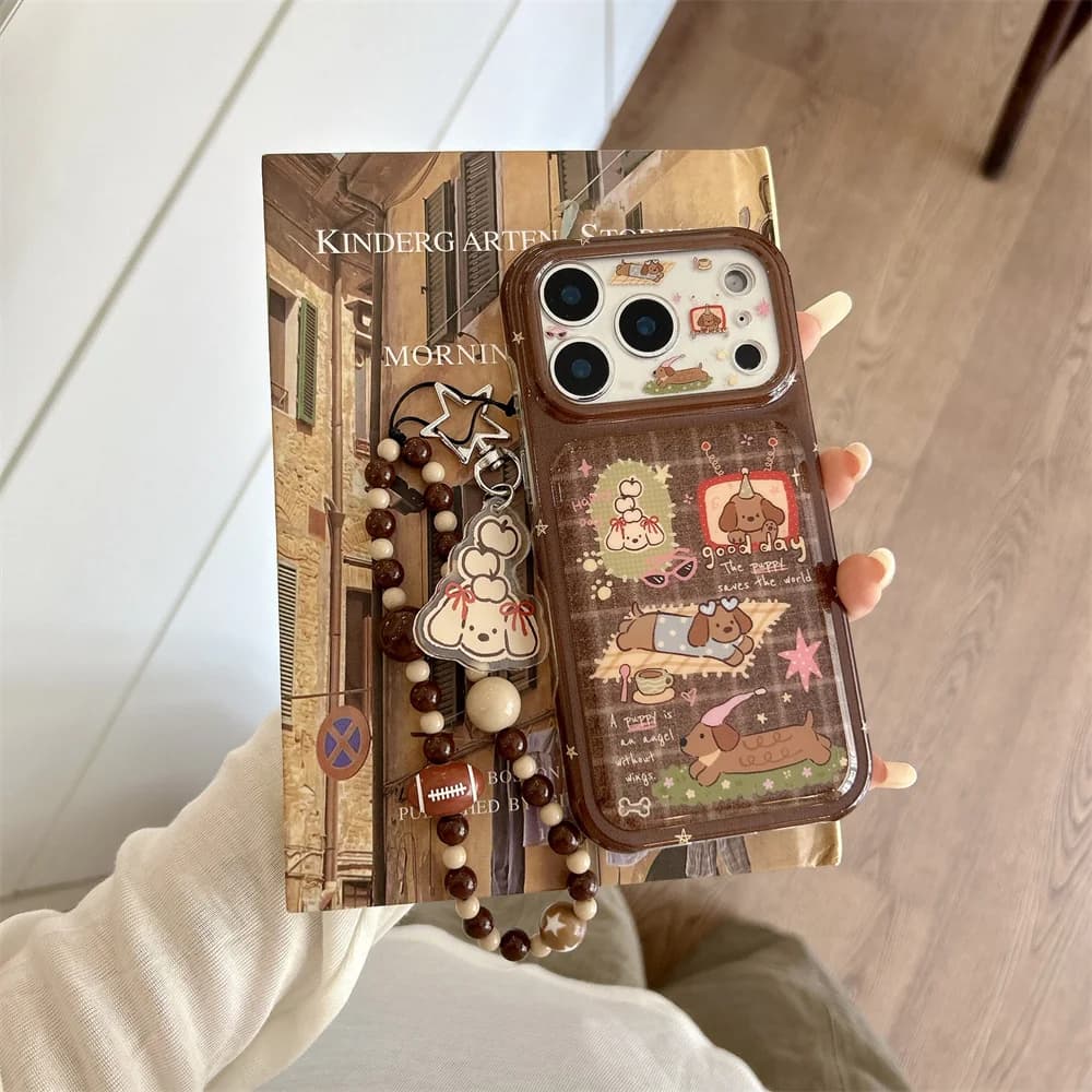 Korea Fashion Ins good Dog Phone Case For iPhone 18 Pro 15 16 17 Pro Max Cover Shockproof Cute Cases 18Pro with Chain Funda