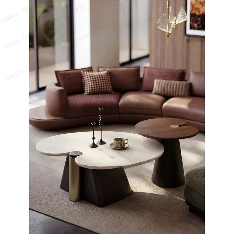Natural luxury stone countertop lotus leaf table, Italian minimalist special-shaped combination coffee table