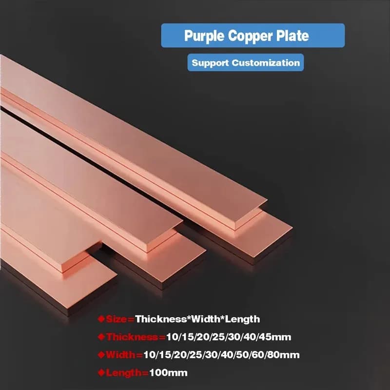 10-45mm T2 Pure Copper Plate & Round Bar Heavy Duty Red Copper Solid Block for Machining & Busbar