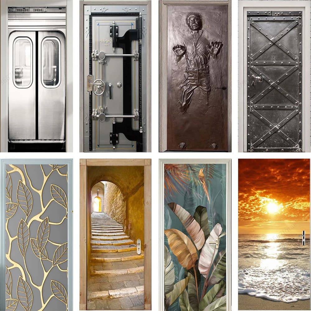 Imitation Iron Door Sticker DIY Wallpaper Vinyl PVC Waterproof Poster for Bedroom Living Room Apartment Elevator Door Sticker