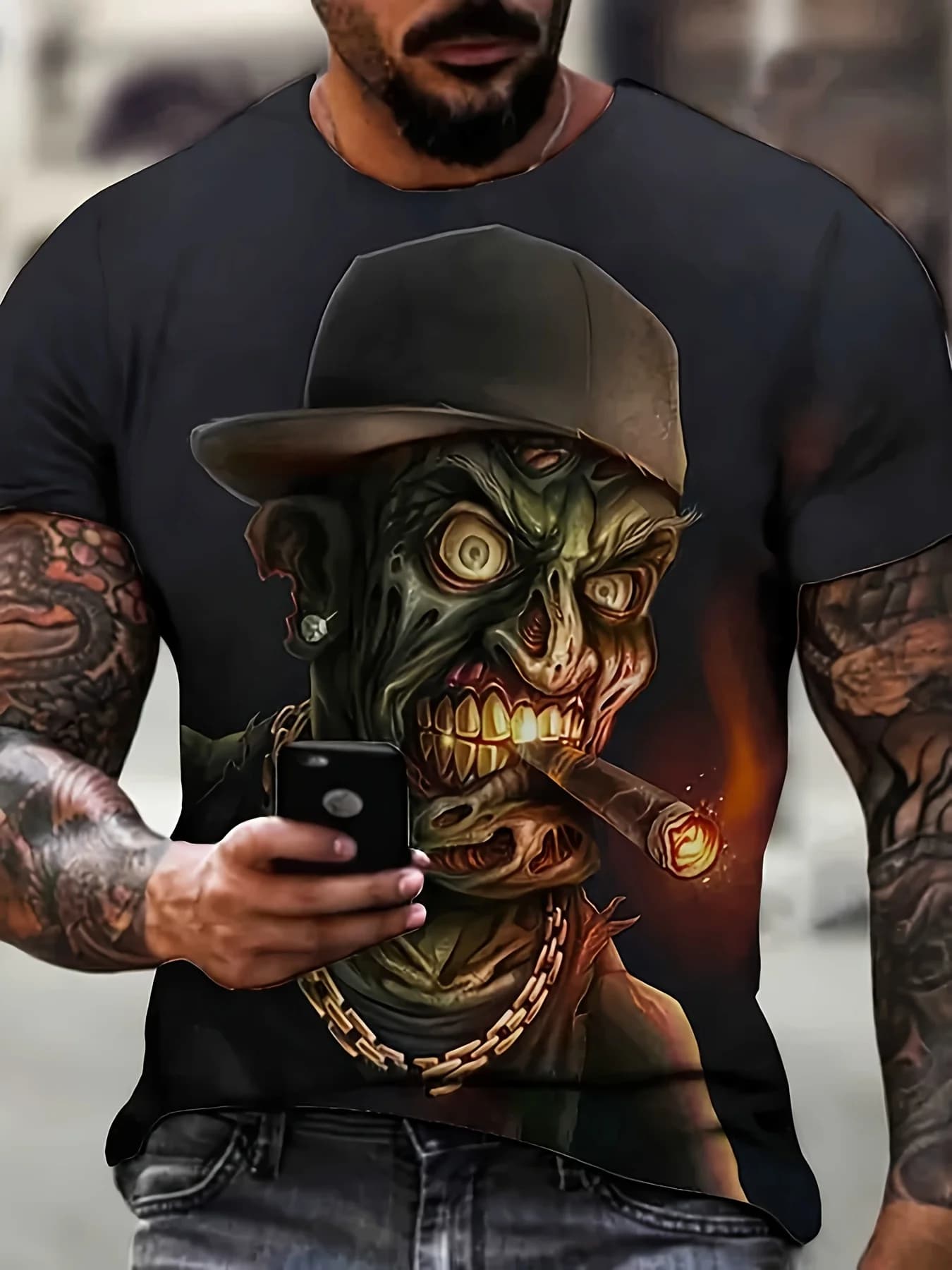 Men's T-shirt Smoking Skull 3D Printing Men's Short sleeved T-shirts Summer Fashion Outdoor Sports Plus Size Men's T-shirt Tops