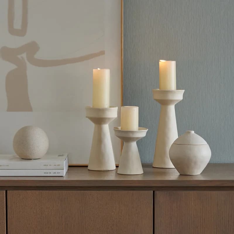 Off-white art simple ceramic candlestick storage tank ornament, model room hotel homestay tea room ornament