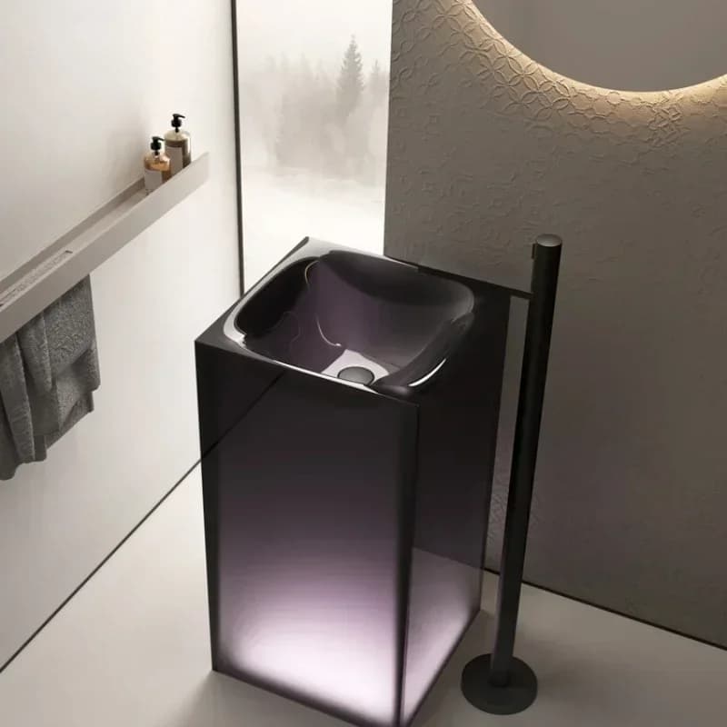 Hot SalesCustomized Transparent Column Wash Basin Hotel Toilet Integrated Floor Washstand