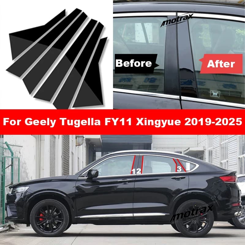 For Geely Tugella FY11 Xingyue 2019-2025 Car PC Bright Pillar Post Cover Door Trim Window Molding Sticker Plate Accessories