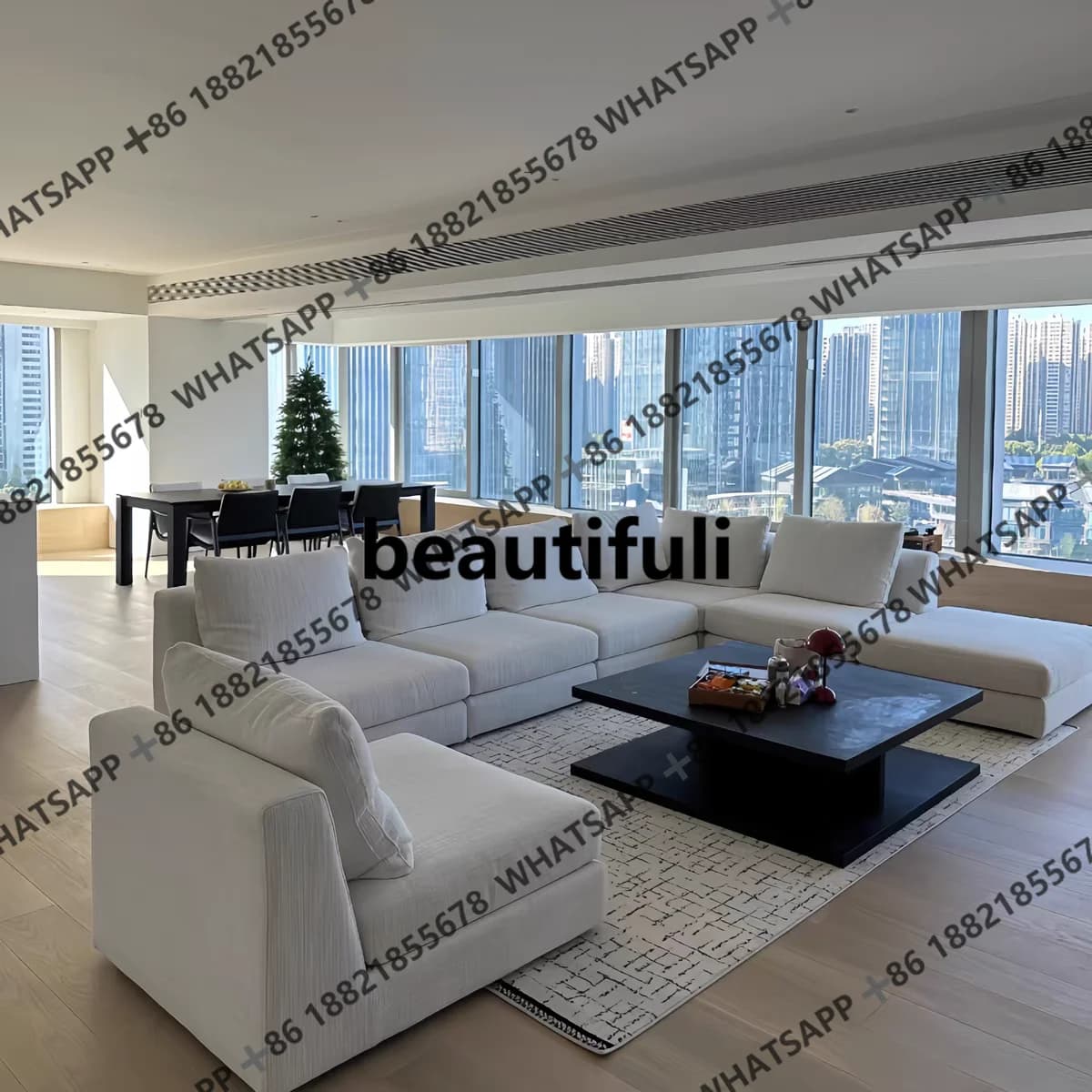 High-grade cotton and linen sofa large flat-layer combination corner simple cream sofa