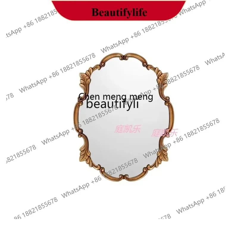 D178   French retro carved makeup mirror wall-mounted bedroom vanity mirror European bathroom bathroom mirror