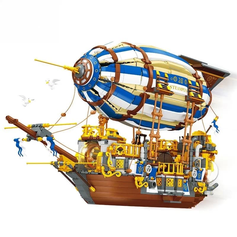 Steam Punk Airship Blocks, Fantasy Dream Zeppelin Sci-Fi Educational Bricks, DIY Assembly Toy Kit, Ideal Gift for Collection