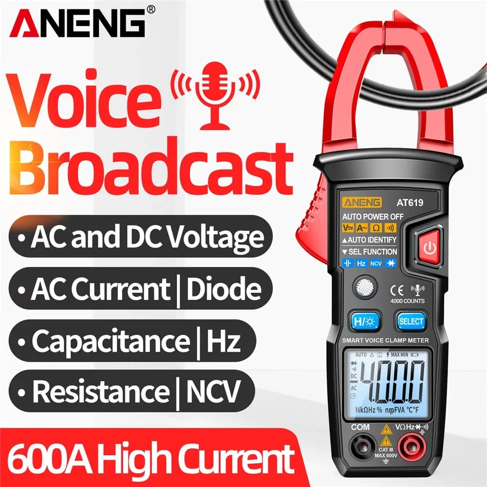 ANENG Voice Broadcast Multimeter Clamp Meter Tester AT619 Professional Capacitance 600A High Current Voltmeter Electrician Tools