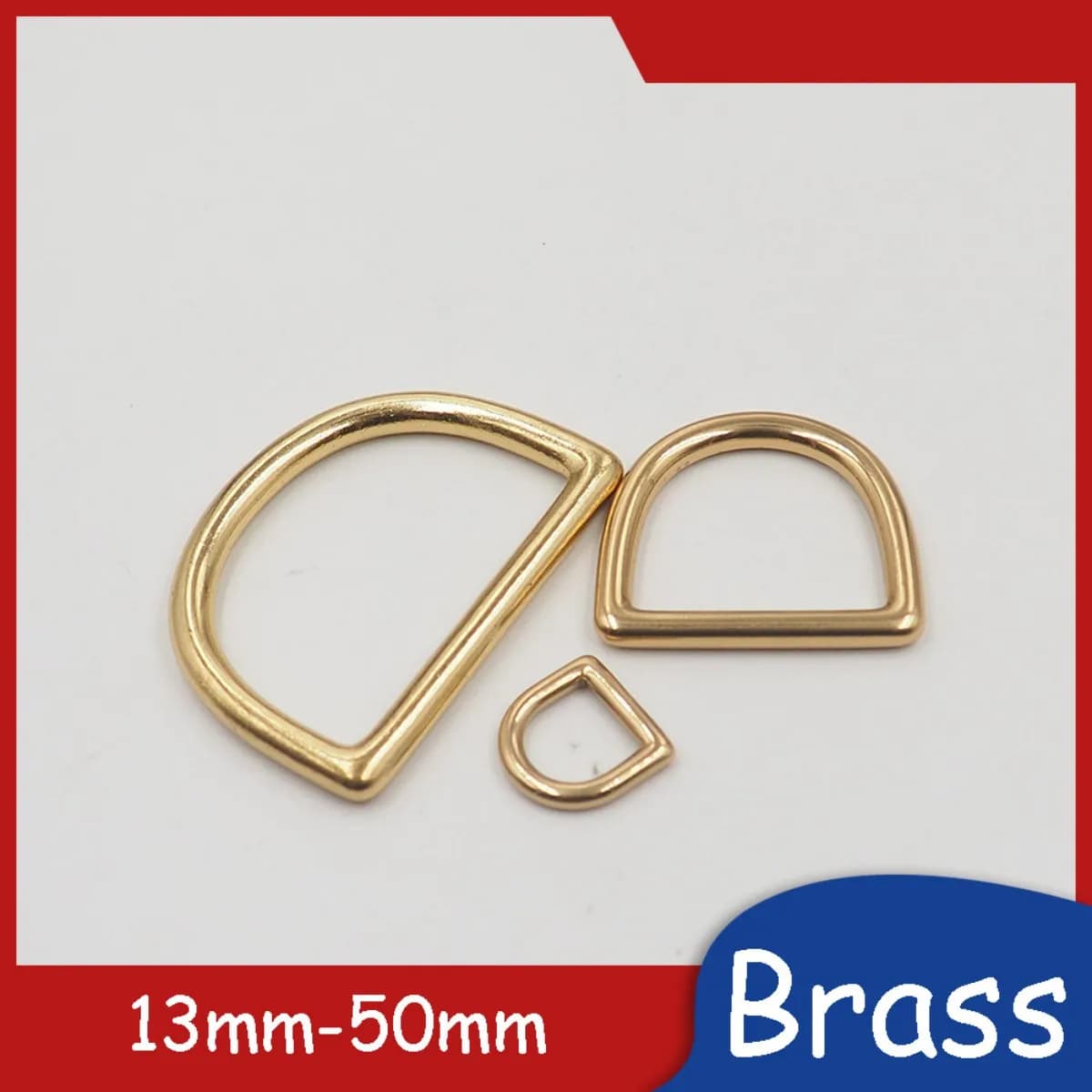 Solid D-Rings Brass Webbing Bags Leads Strap Metal D-Loop Rucksack Strap D-Shaped Ring 13mm-50mm Inner Width