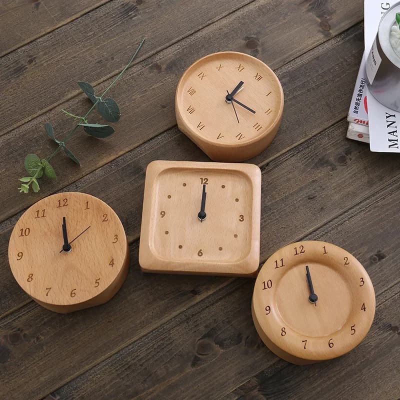 Beech wood alarm clock, simple home furnishings, study, bedside clock