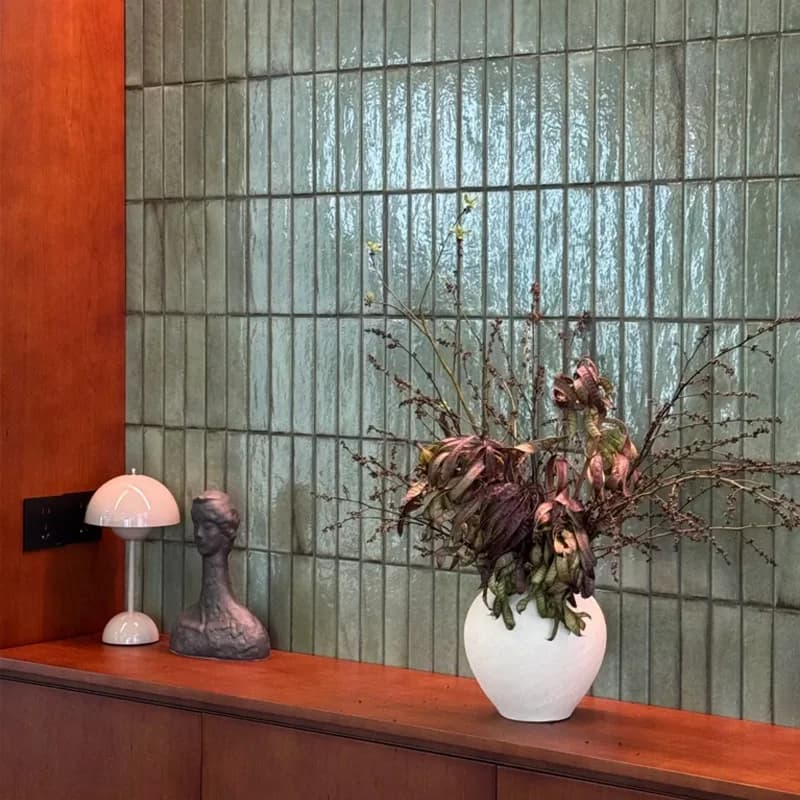 Retro made old gradual change handmade brick green tile homestay background wall brick