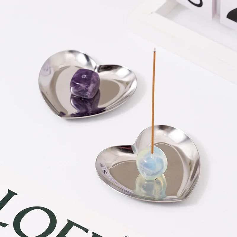 Ins Heart Incense Holder Tray Stainless Steel Natural Stone Desktop Storage Plate Aromatherapy Censer Table Home Decor Ornament