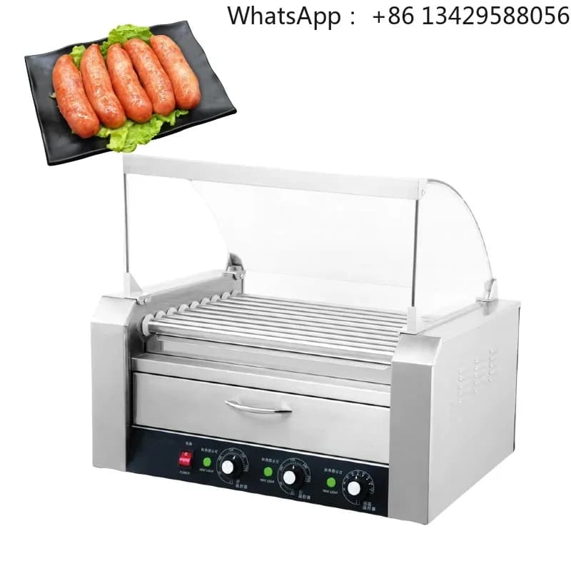 Commercial 11-Stick Stainless Steel Hot Dog Machine Bun Warmer New Condition Electric Roller Grill for Sausage Restaurants