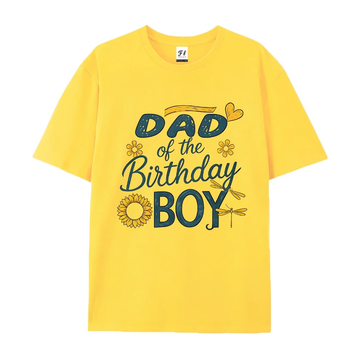 Men Dad Of The Birthday Boy Sunflower Graphic T Shirt  Short Sleeve Round Neck Casual Cotton Tee Family Party Streetwear Tops