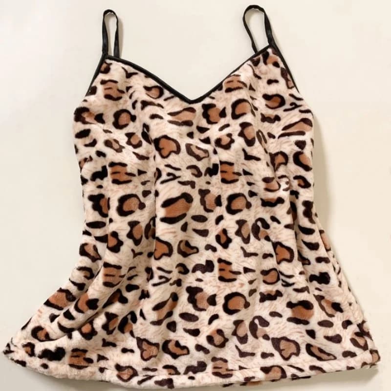Sexy Couple's Warm Shorts Cross-dressing Pajama Set Leopard Print Flannel Camisole Top & Shorts BF Private Party Sexy Costumes