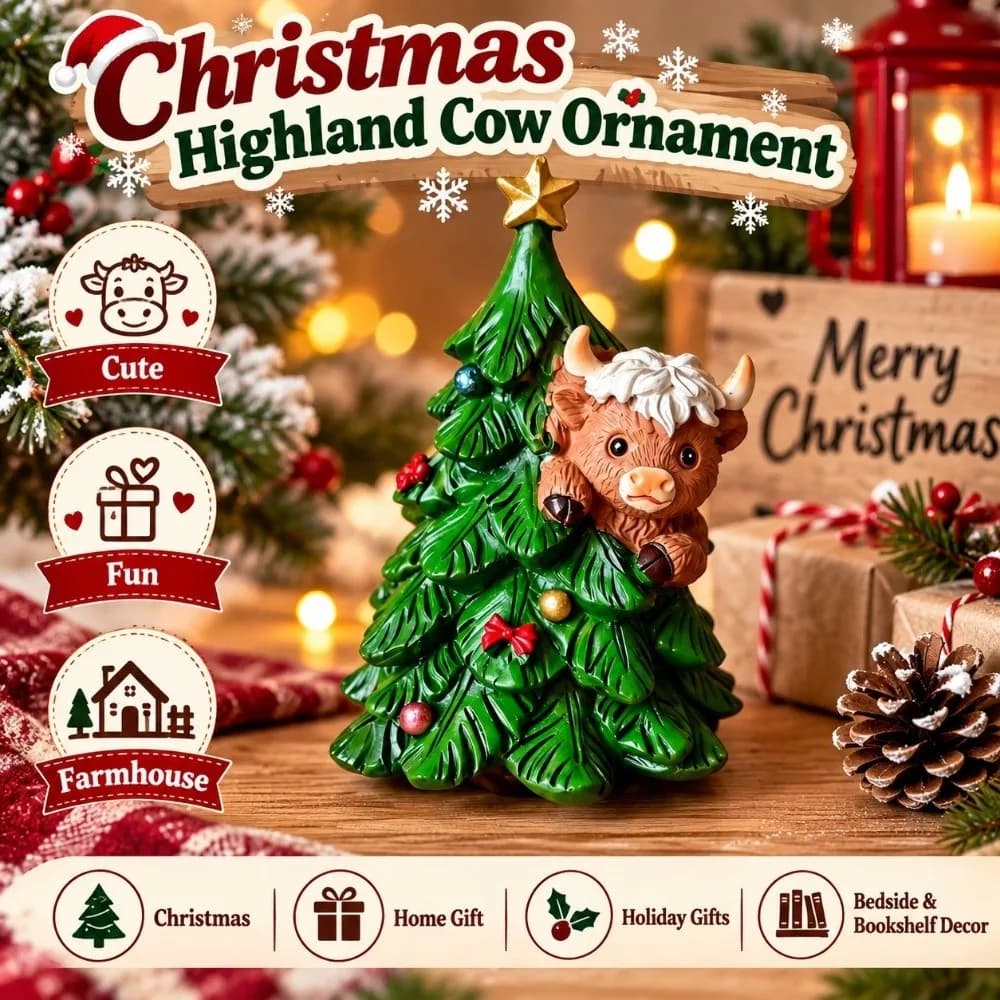 Cute Christmas Highland Cow Ornament Christmas Socks Fun Resin Cow Ornament Farmhouse Christmas Tree Cow Figurines