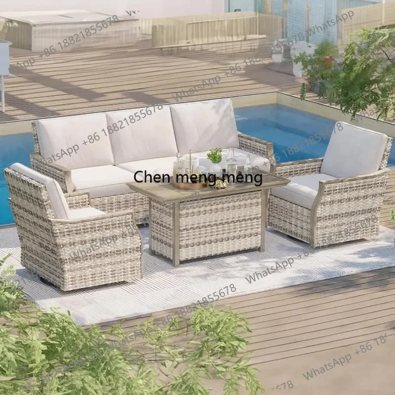 RR 4 Pieces Outdoor Patio Furniture Set with Swivel Chairs, All Weather Rattan Wicker Patio Conversation Set with, Customized