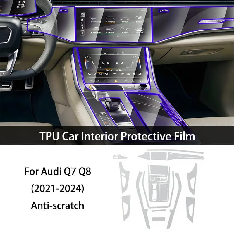For Audi Q7 Q8 2021-2024 Car Interior Center Console Dashboard Anti-Scratch Stickers Transparent TPU Protective Film Accessories