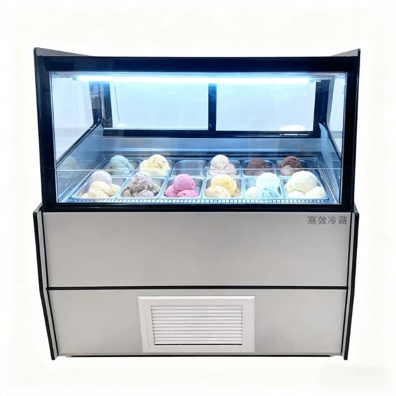 Commercial ice cream display cabinet 304 stainless steel, large capacity refrigeration, transparent glass door, dedicated to