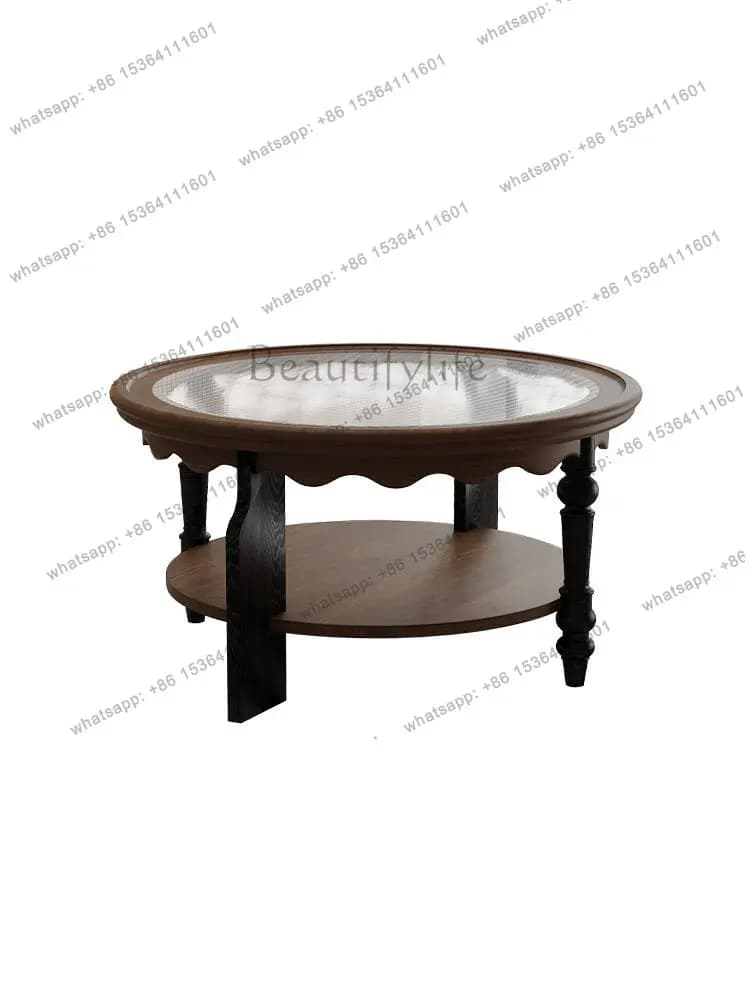 Red oak French vintage solid wood round coffee table medieval side table furniture
