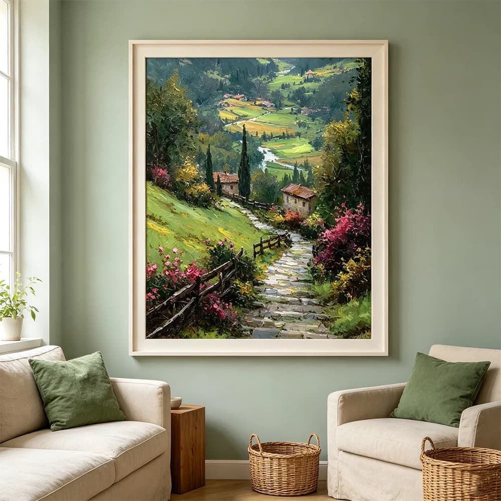 Mountain Tree Poster Room Decor, Scenery Poster, Village Landscape Print Kitchen Wall Decor, Forest House Wall Art Picture