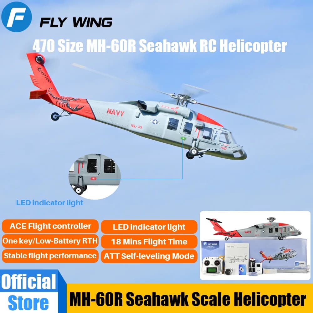 470 Size FLYWING MH-60R Seahawk Scale  LED Light ACE Flight Control MH60R RC  MH60 Seahawk rc
