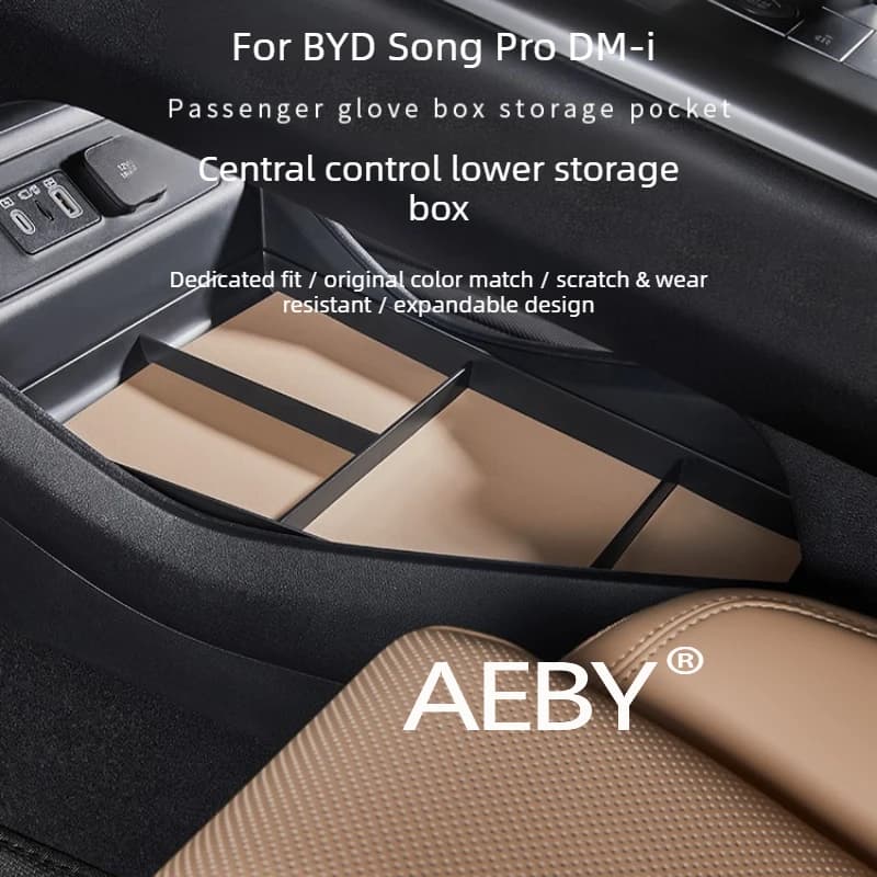 AEBY For BYD Song Pro DM-i 2025-2026 Armrest Storage Organizer Box,Lower Layer Storage Box Tray,Anti-Slip Mat,Keeps Items Neat