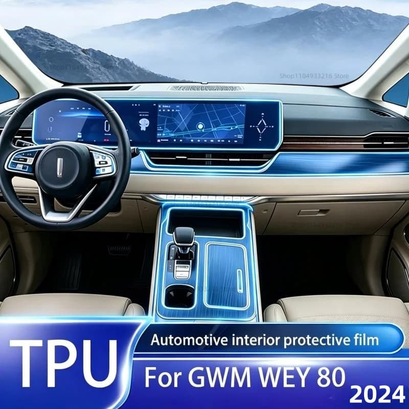 Transparent TPU Protective Film Anti-scratch For GWM WEY 80 2024 Car Interior Center Console Dashboard Navigation Pre-cut PPF