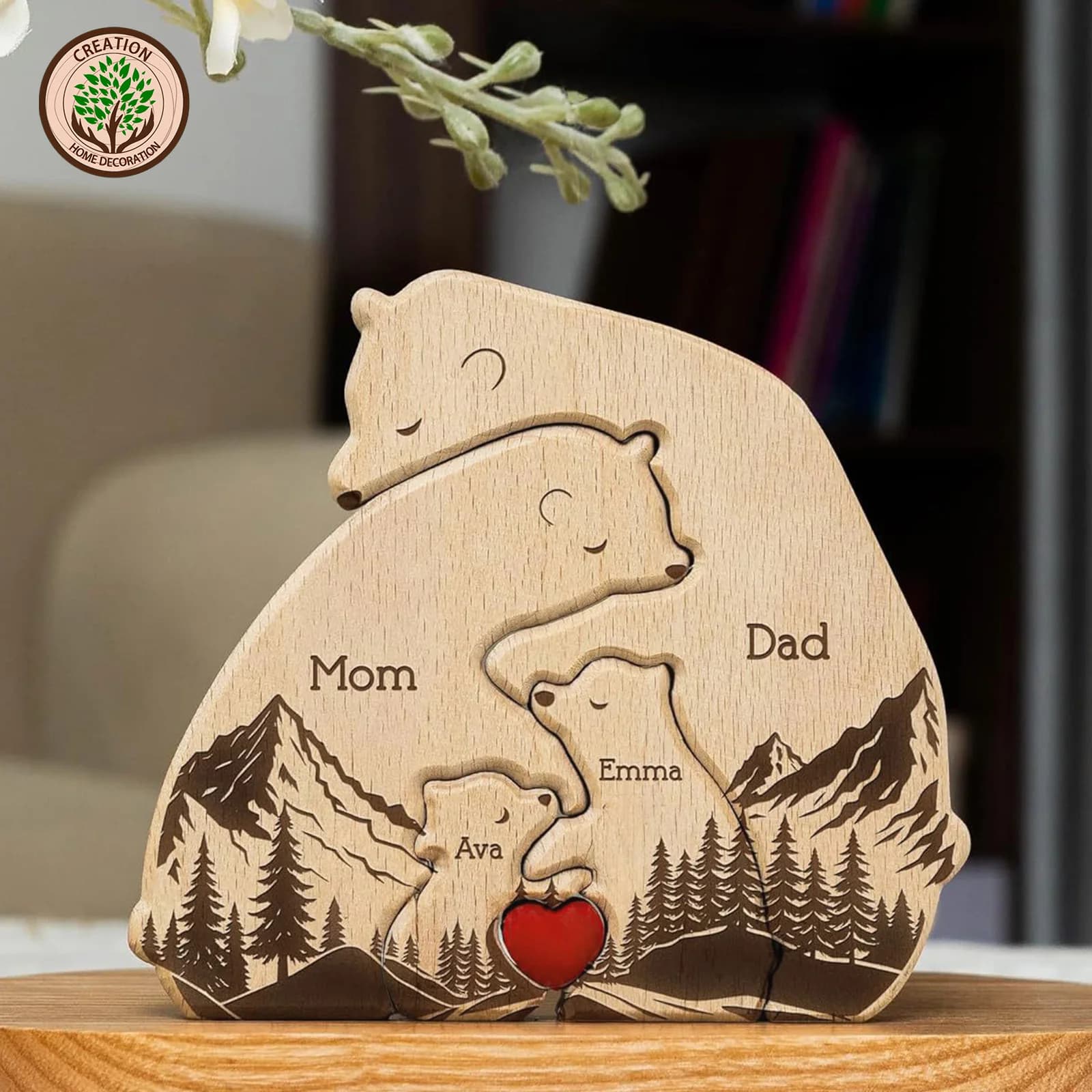 Personalized Art Wooden Bear Family Puzzle, Baby's Birth Gift, Thanksgiving Christmas Holiday Heart Warmer Gift, Gift for Mom ​