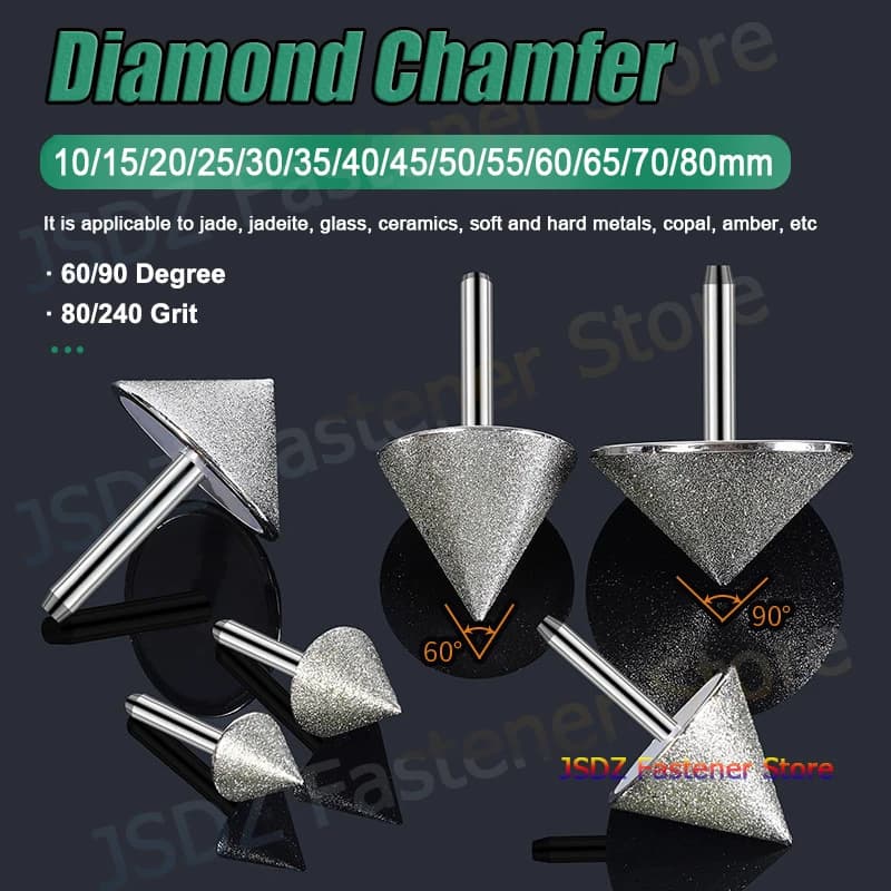 Dia 10-80mm Diamond Chamfer Grinding Head 60/90 Dregree Drill Bit For Stone Glass Polishing 15/20/25/30/35/40/45/50/55/60/65/70