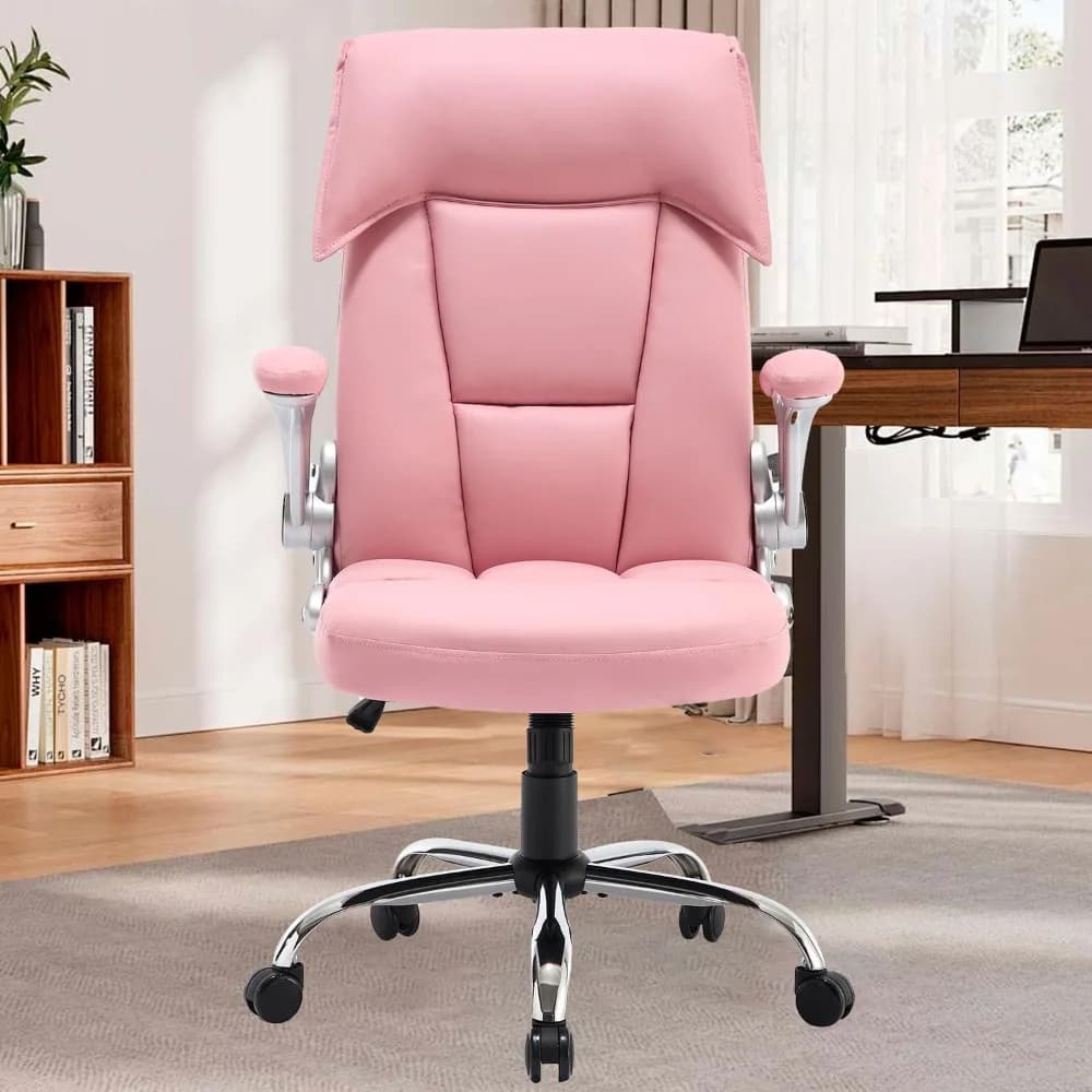 350lbs Ergonomic Executive Office Chairs with Flip up Arms Padded Headrest PU Leather Height Adjustable Comfy Rocking Desk Chair