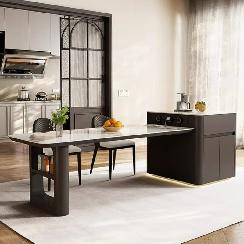 LTT Italian minimalist rock slab island dining table integrated retractable small apartment mid-fall table