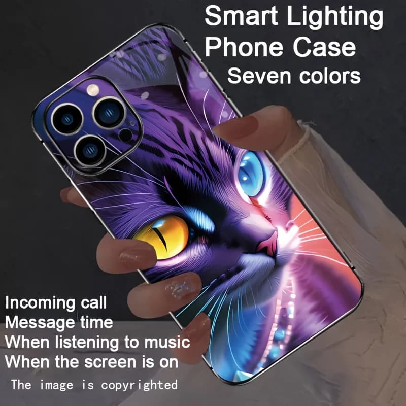 Sparkling Starry Sky Cat Colorful Luminous Mobile Phone Case For iPhone 16 16e 15 Plus 14 Pro Max 13 Voice Controlled LED Cover