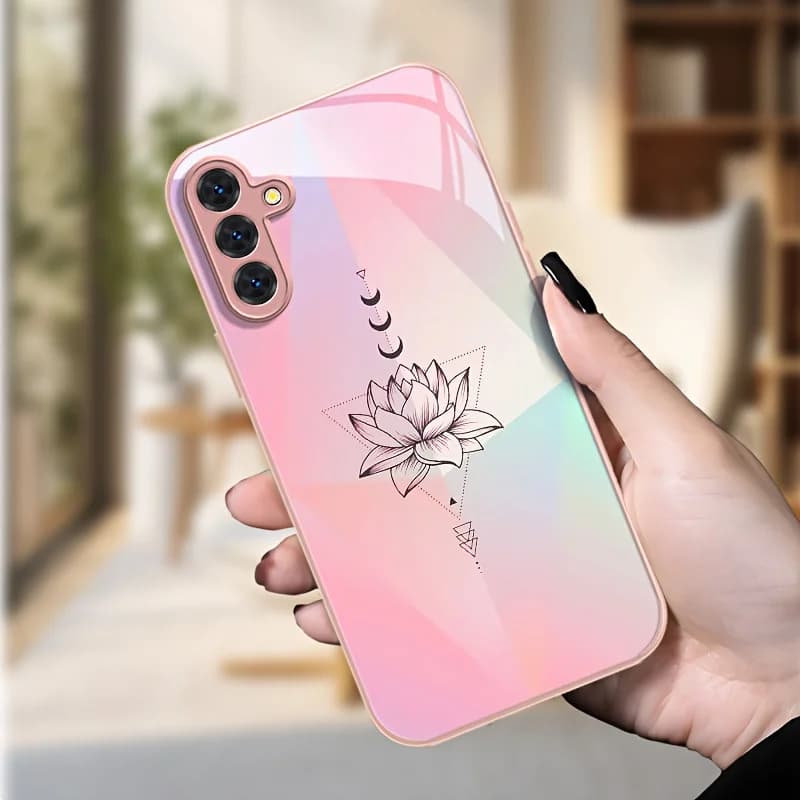 Moon Lotus Flower Lines Phone case fashion Glass phone case for Samsung Galaxy S26/S25/S24/S23/S22/S21 FE Ultra Plus Shockproof