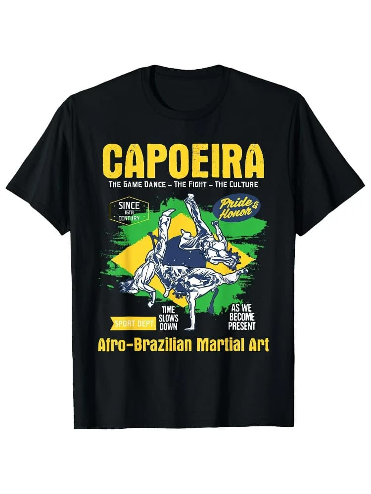 Brazil Capoeira Wushu-national flag color, with the culture of "history/action/magic" to design a round neck cotton T-shirt.