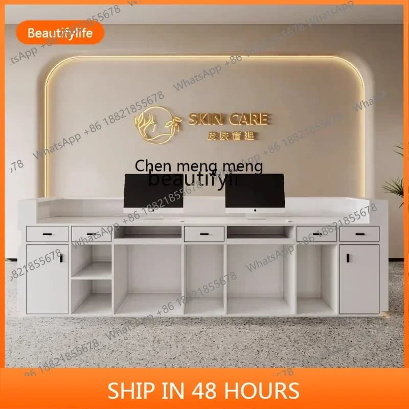 cn8350 ss Beauty salon bar checkout page Modern simple cream style front desk Light luxury small bar reception desk