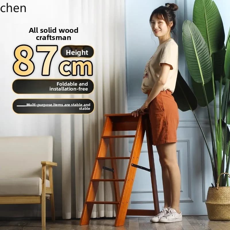 Household Folding Ladder Multi-Functional Indoor Thickened A-Frame Ladder Stool Flower Stand Climbing Five-Step Staircase