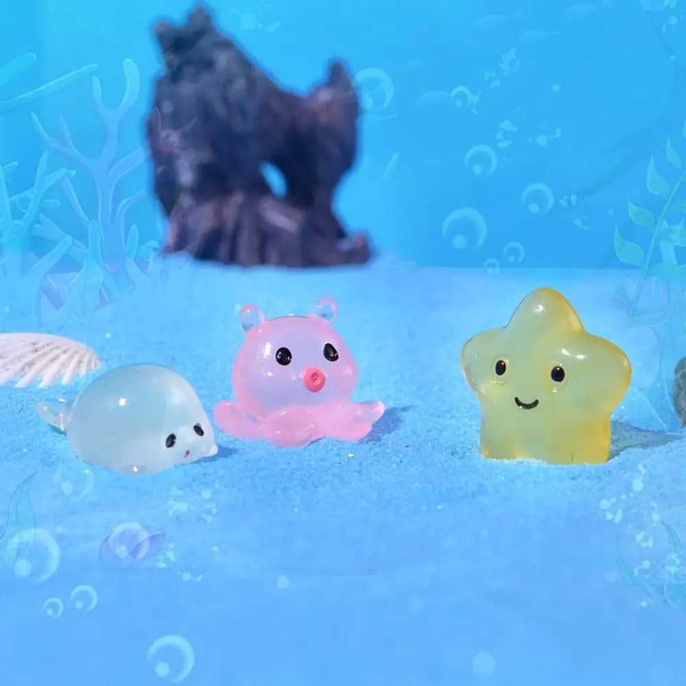 Cartoon Luminous Ocean Animal Ornament Resin Crafts Cute Ocean Animal Miniature Figurines DIY Mini Ocean Animal Statue