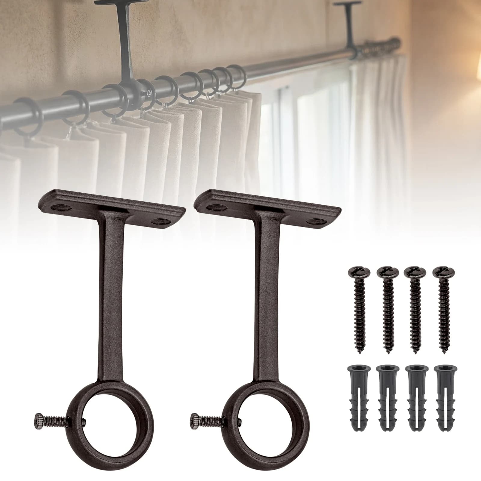 2 Pcs Curtain Rod Bracket Holder Aluminum Alloy Heavy Duty Ceiling Mount Wall Curtain Rod Rack For Livingroom Bedroom Bathroom