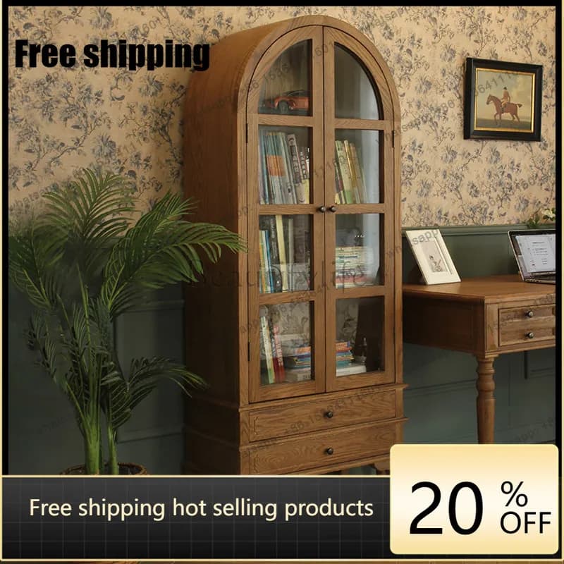 LD American rural solid wood bookcase retro style living room bookshelf study locker