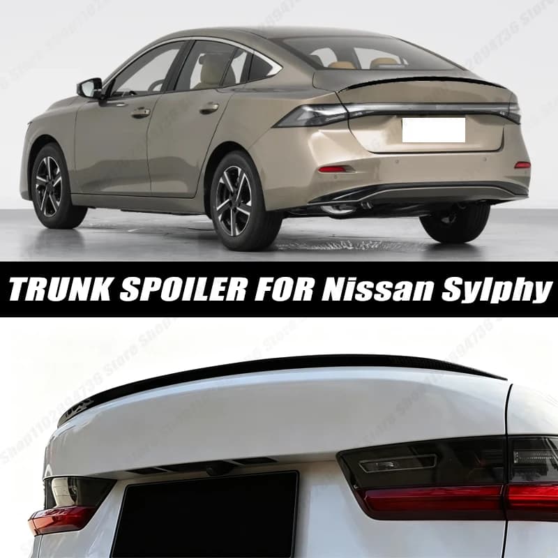 120CM Glossy Black Soft Rubber Universal Rear Trunk Spoiler 5D Carbon Look Tail Wing Fit For Nissan Sylphy Sedan Car Accessories