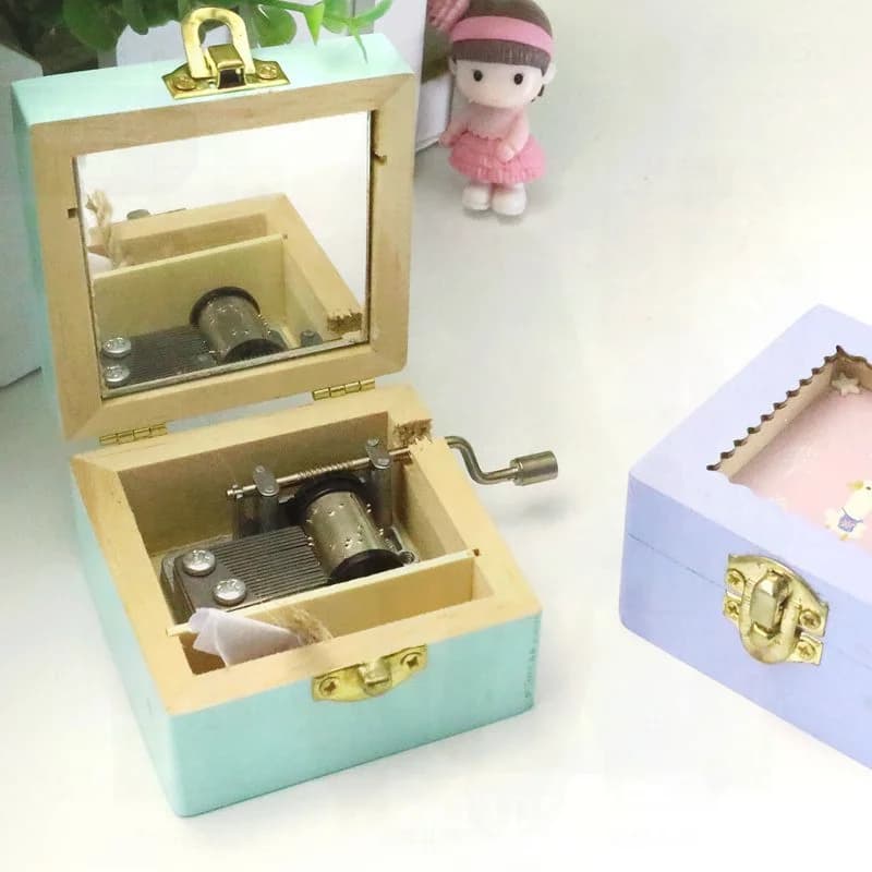 Colorful Wooden Music Box - Cute Patch Design Creative Student Gift Modern Minimalist Handmade Wood Music Box for Birthday
